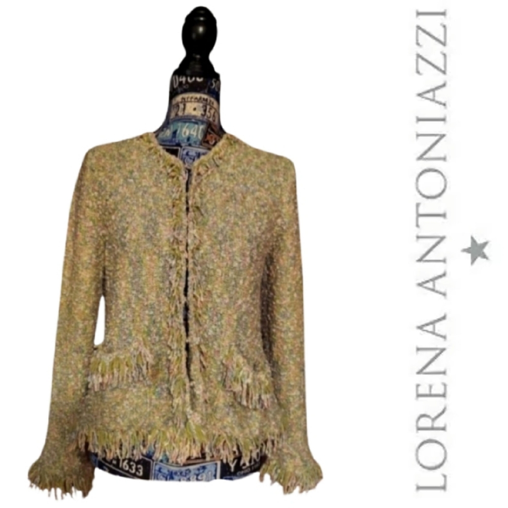 Lorena Antoniazzi Multicolor Boucle Knit Fringe Cardigan